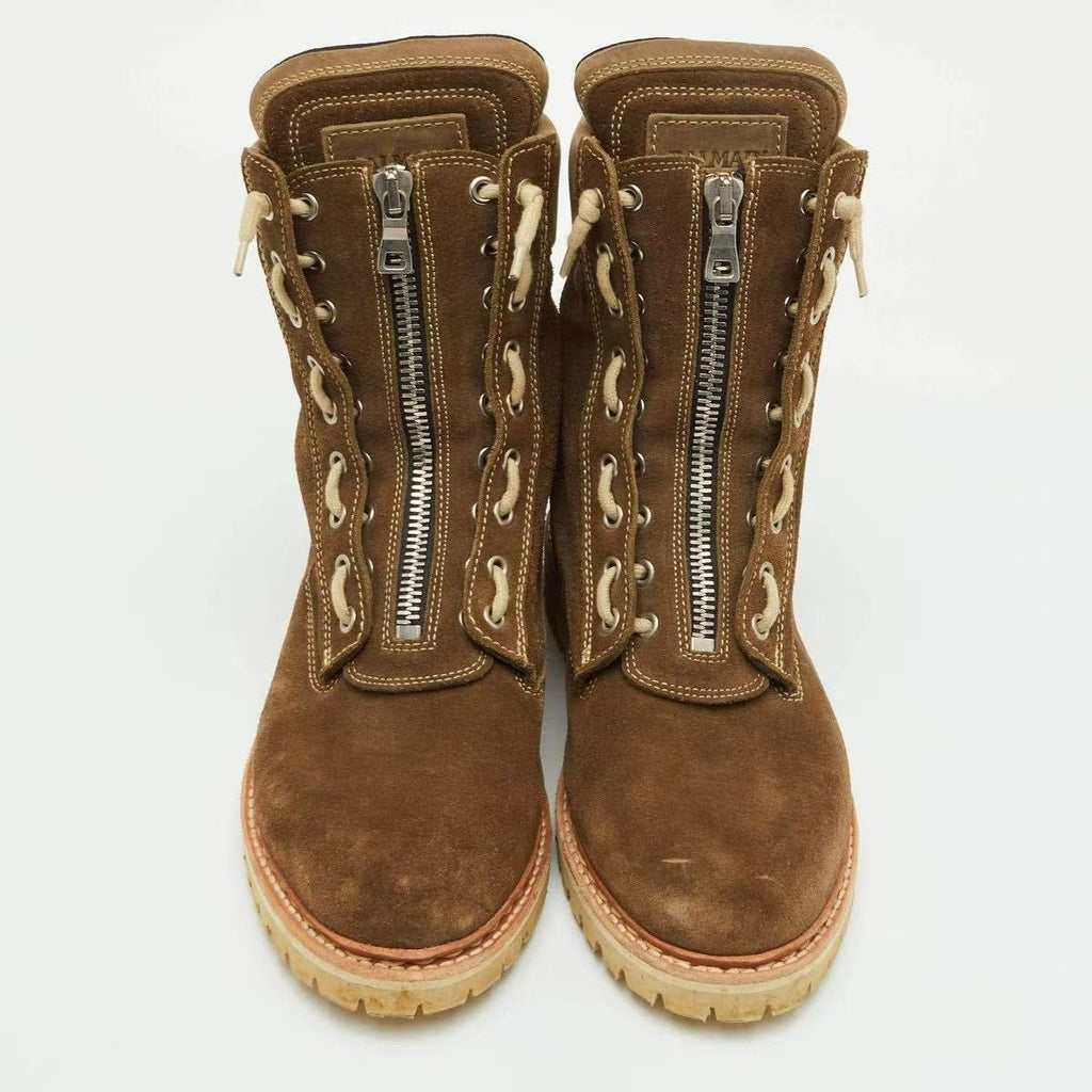 Balmain 16SS Khaki Brown Suede Lace Up Hiking Combat Boots