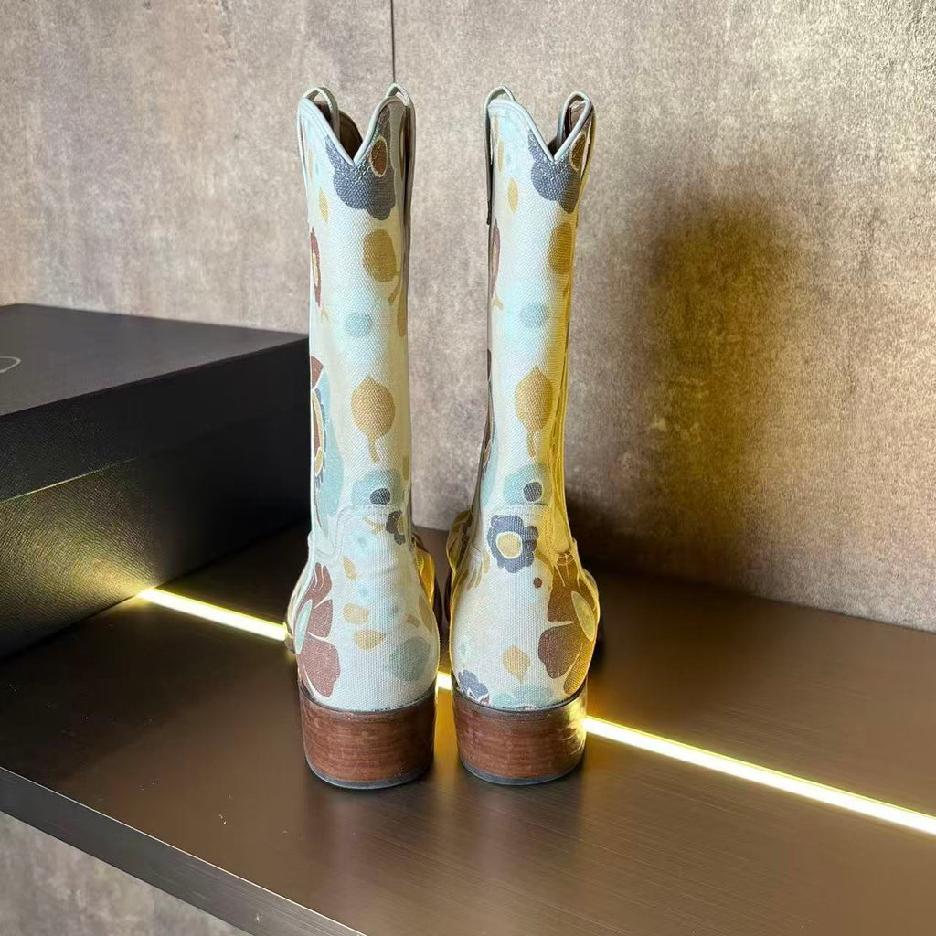 Prada 25AW Floral-Print Cowboy Boots