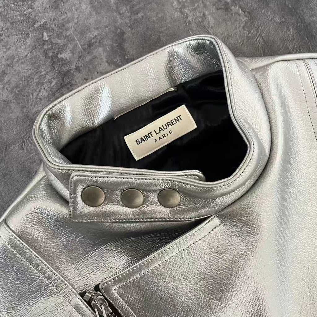 Saint Laurent 15FW Silver Lambskin Biker Jacket