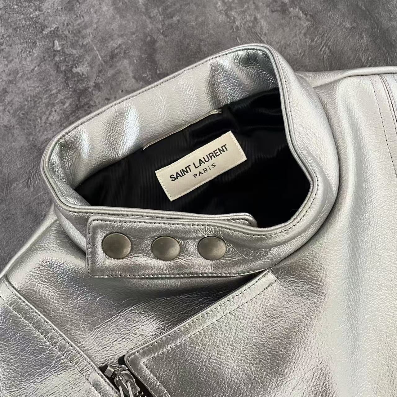 Saint Laurent 15FW Silver Lambskin Biker Jacket