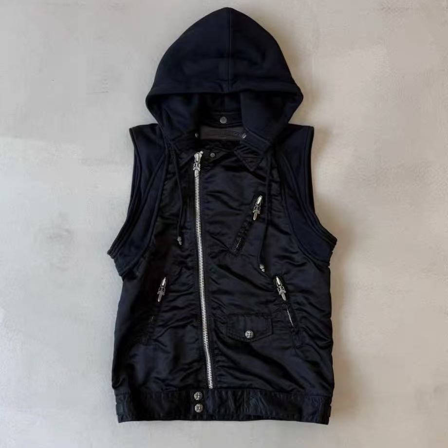 Chrome Hearts Black Nylon Hooded Biker Vest