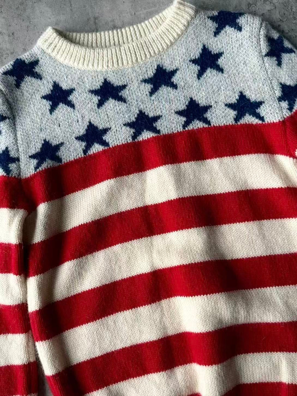 Saint Laurent 18AW American FlagStar‑Stripe Crewneck Sweater