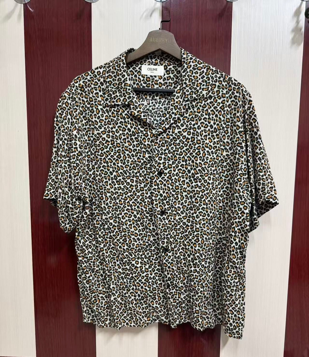 Celine Leopard Print Short Sleeve Shirt