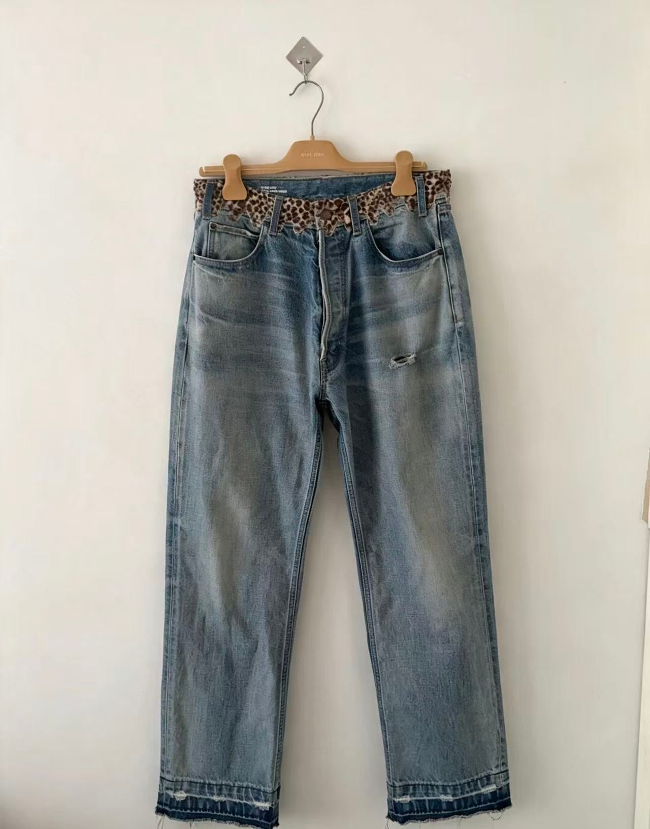 Celine 23SS Wesley Leopard Jeans in Zuma Wash Denim