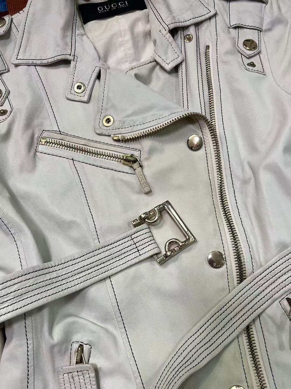 Gucci SS08 Leather Biker Contrast Stitch Jacket