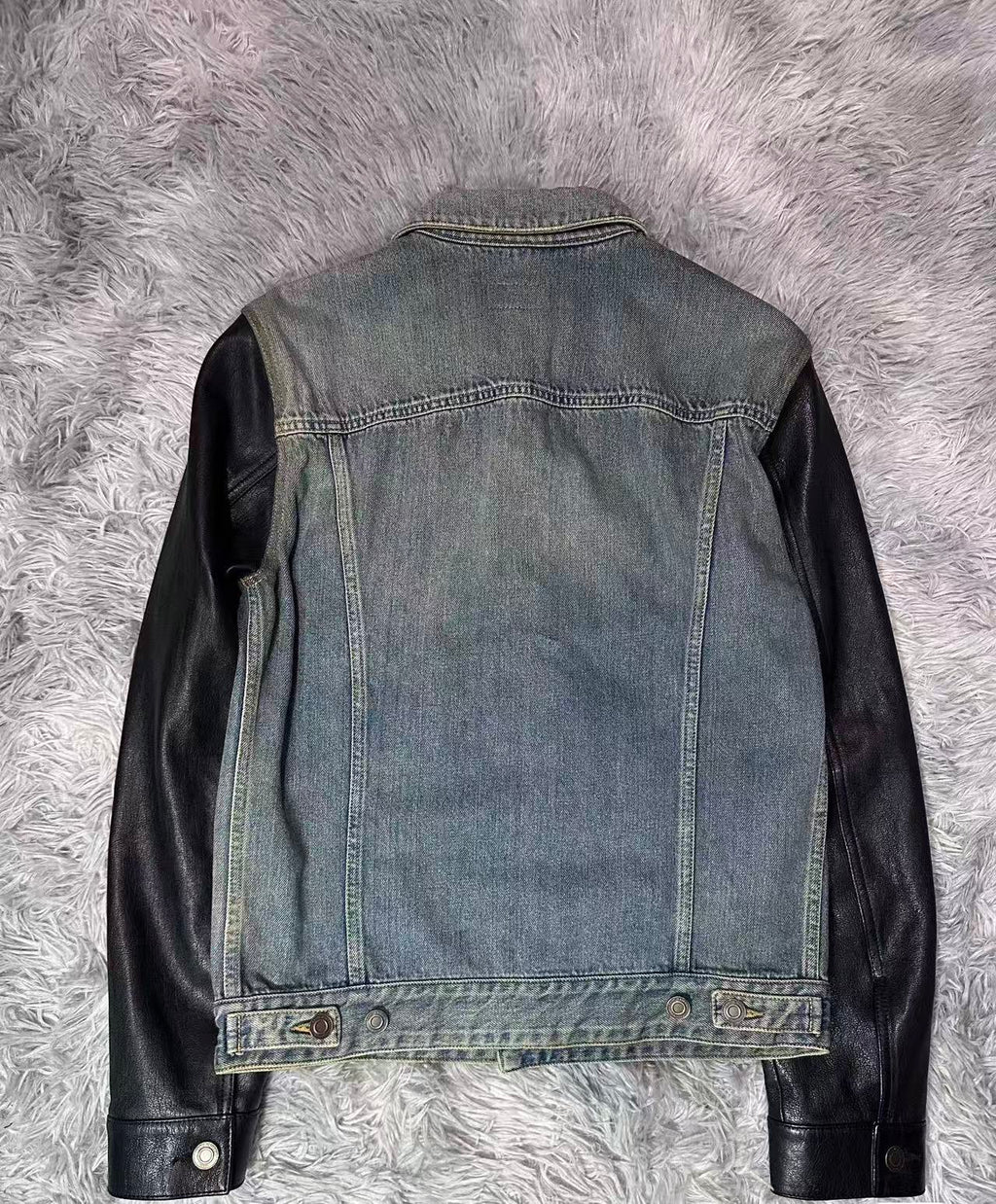 Saint Laurent 13AW Leather Sleeve Denim Jacket