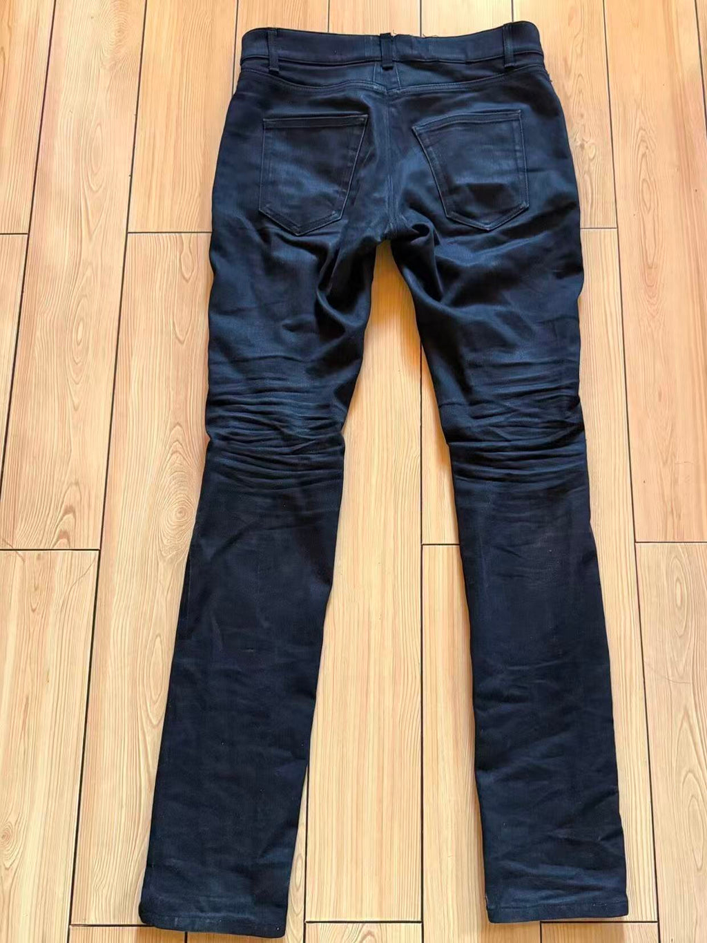 Saint Laurent Paris 5-Zip Biker Leather Paneled Denim Jeans