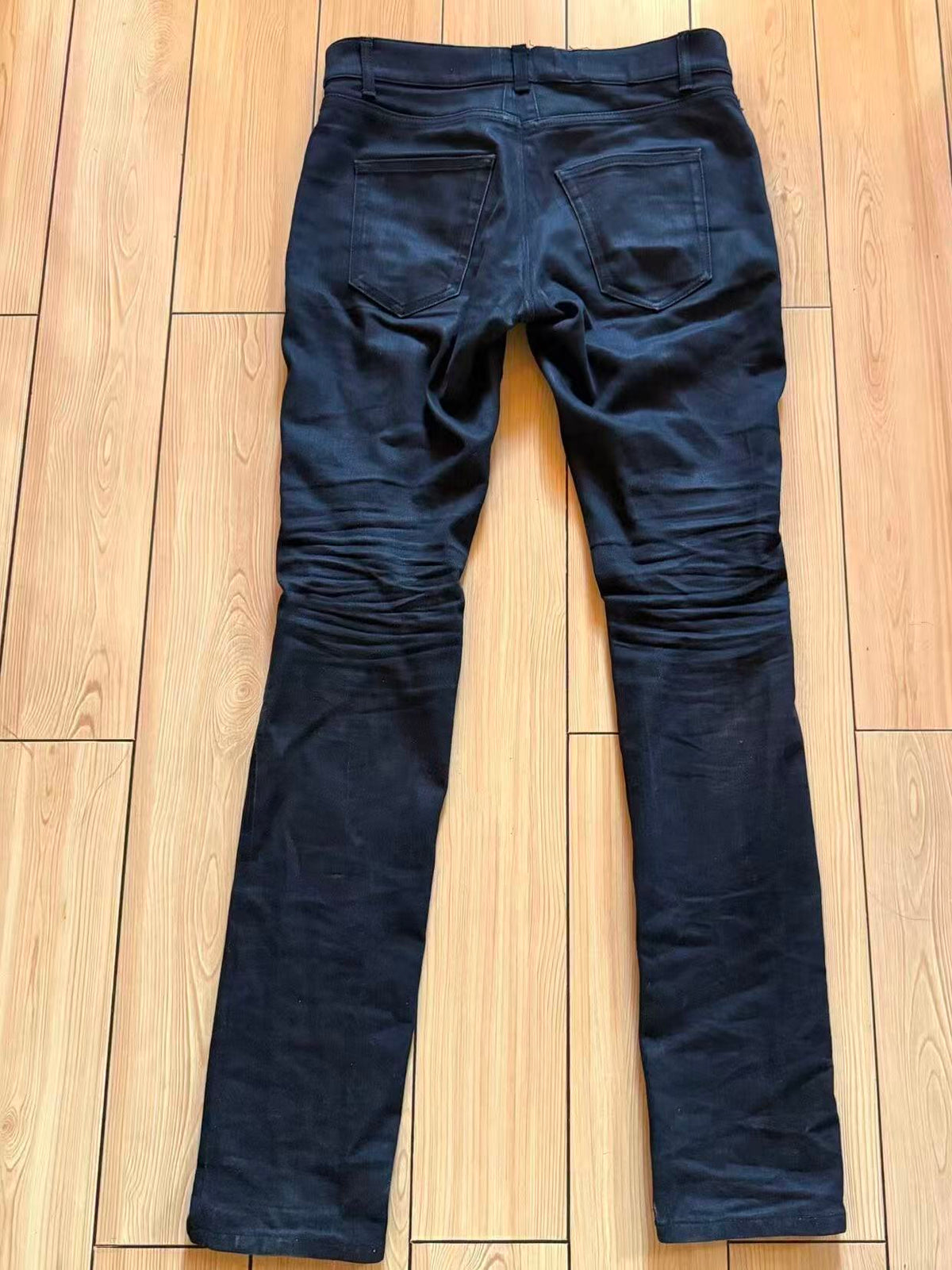 Saint Laurent Paris 5-Zip Biker Leather Paneled Denim Jeans