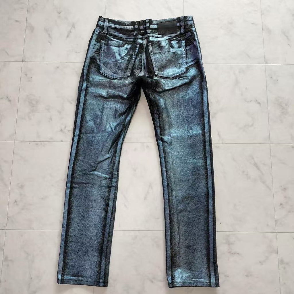 Gucci 09AW By Frida Giannini Black & Silver Trompe L'oeil Coated Jeans
