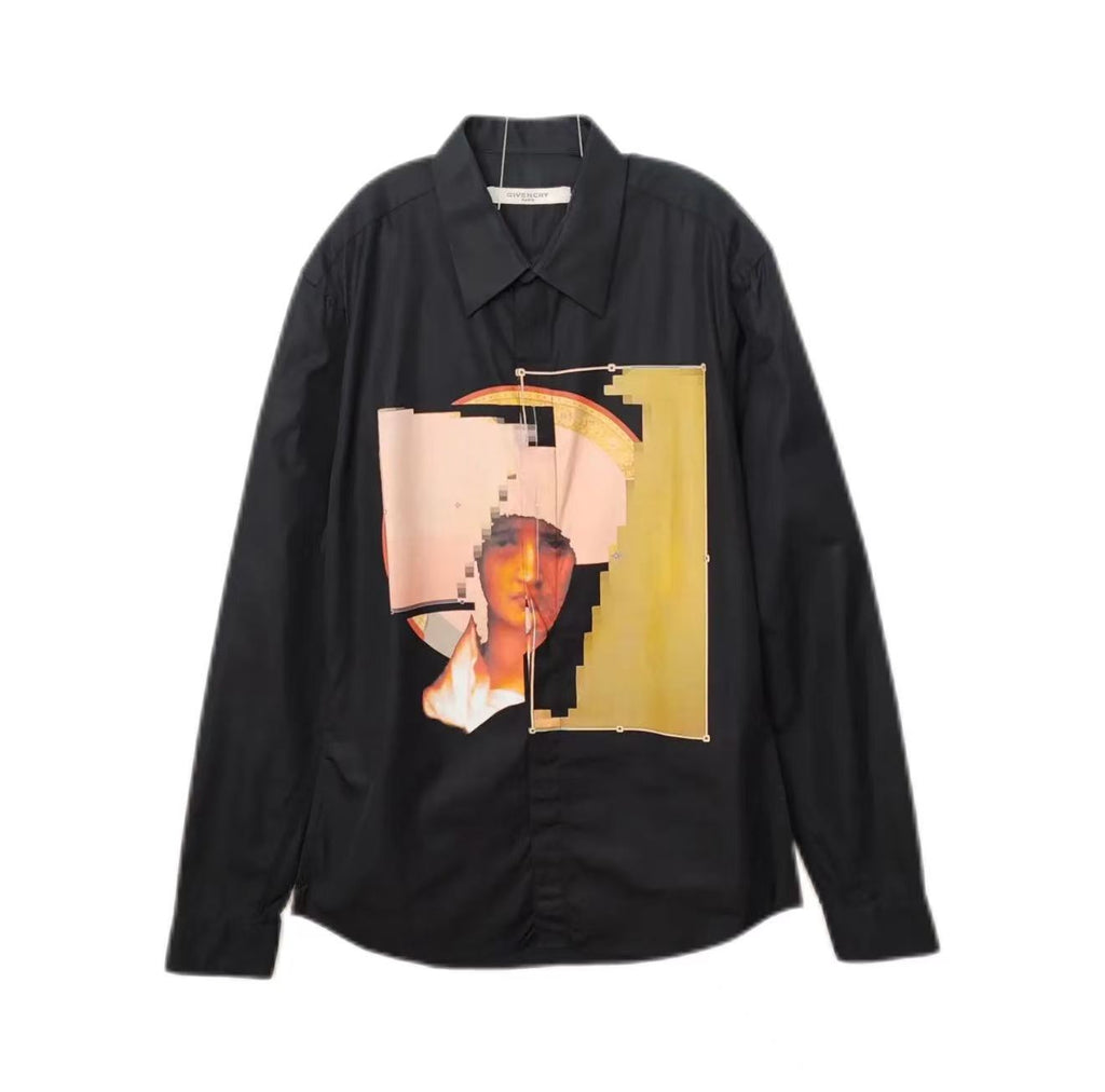 Givenchy FW16 Glitch Pixel Madonna Print Long Sleeve Button Up Shirt