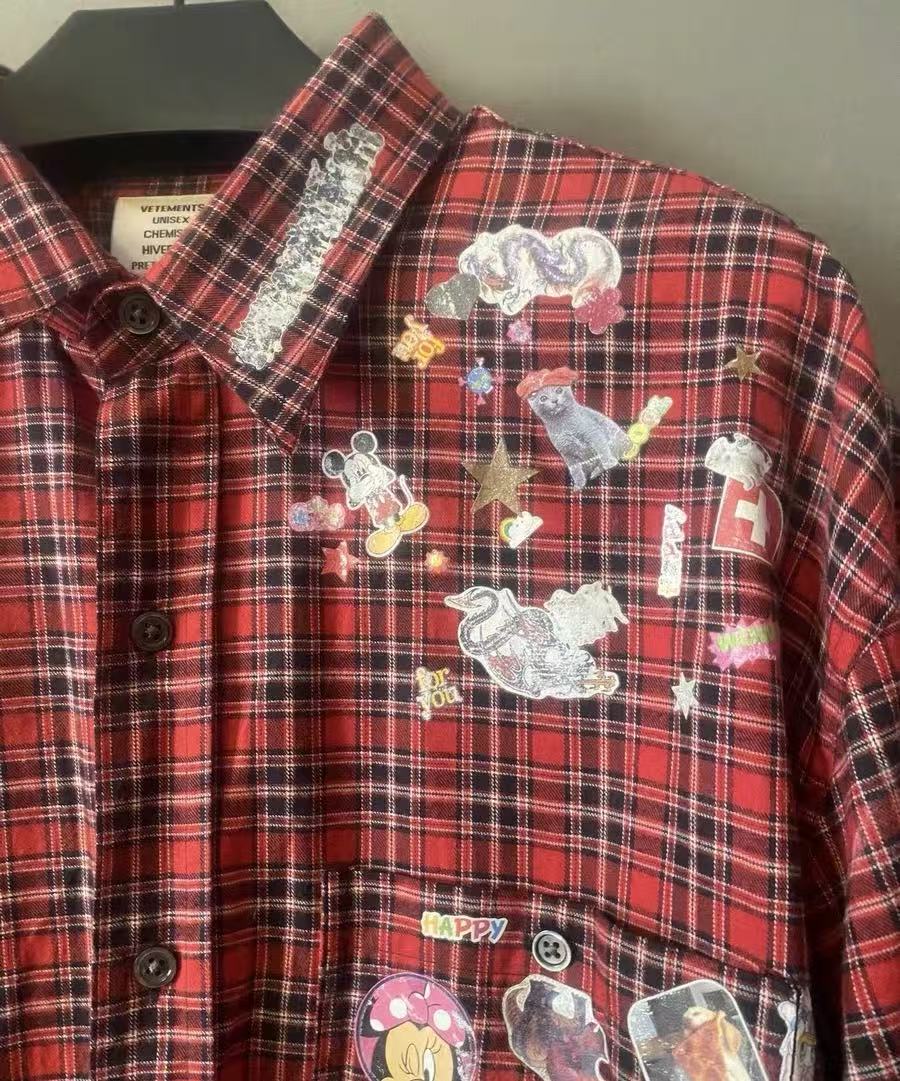 Vetements 18fw Sticker Plaid Flannel Shirt