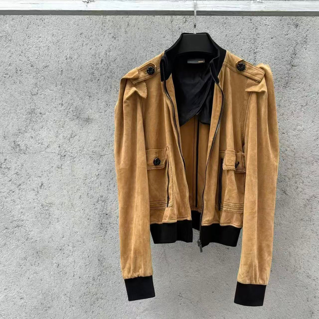 Fendi by Karl Lagerfeld Archive 00s Suede Leather Zip-up Bomber Jacket