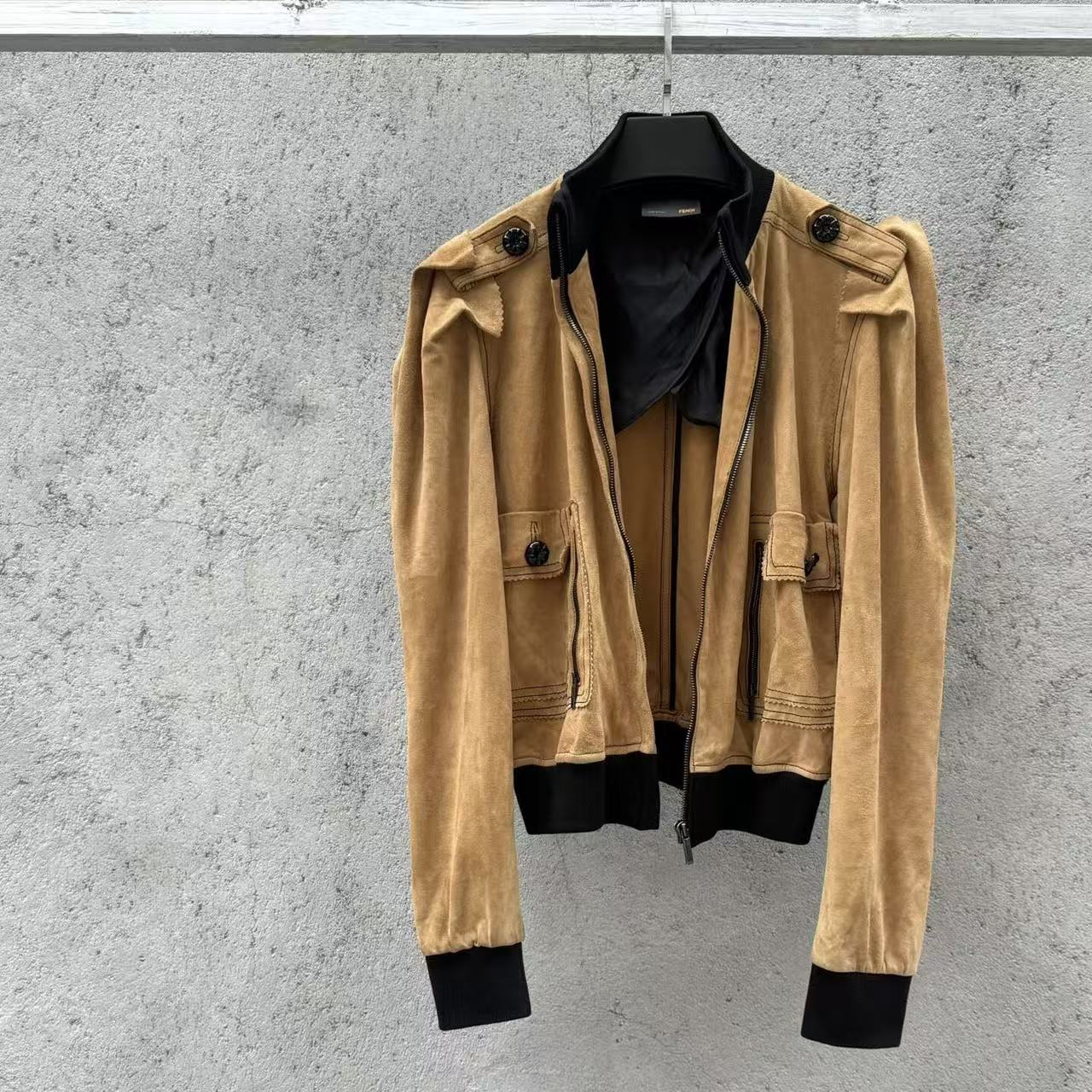 Fendi by Karl Lagerfeld Archive 00s Suede Leather Zip-up Bomber Jacket