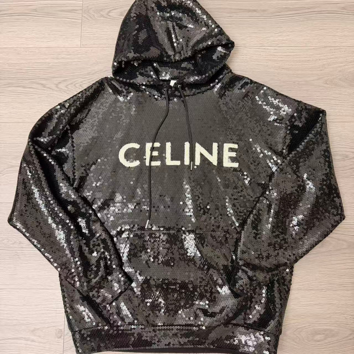 Celine by Hedi Slimane 19AW Sequin Logo Hoodie