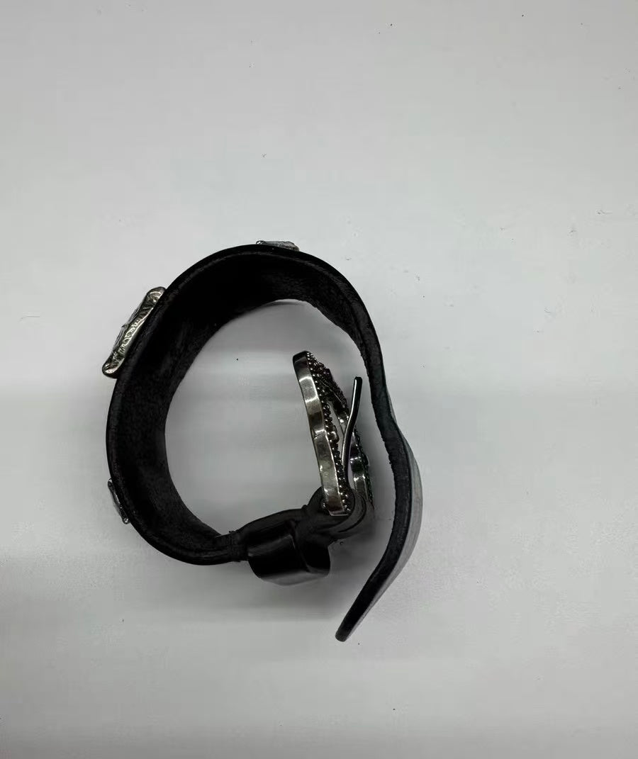 Gucci Feline Studded Leather Buckle Bracelet