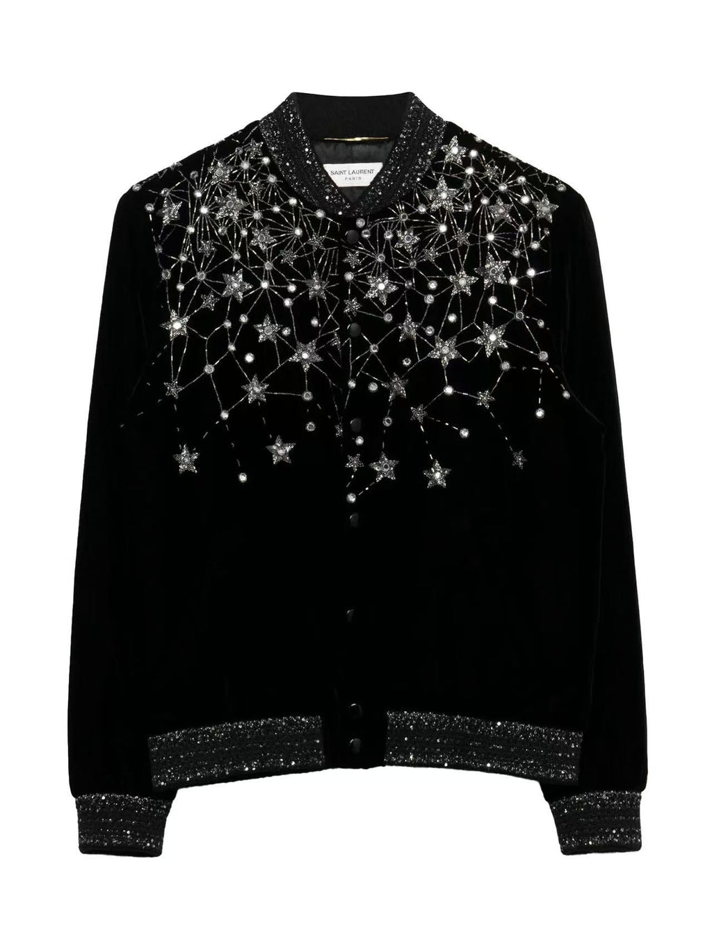 Saint Laurent 19AW  Teddy Embellished Velvet Bomber Jacket