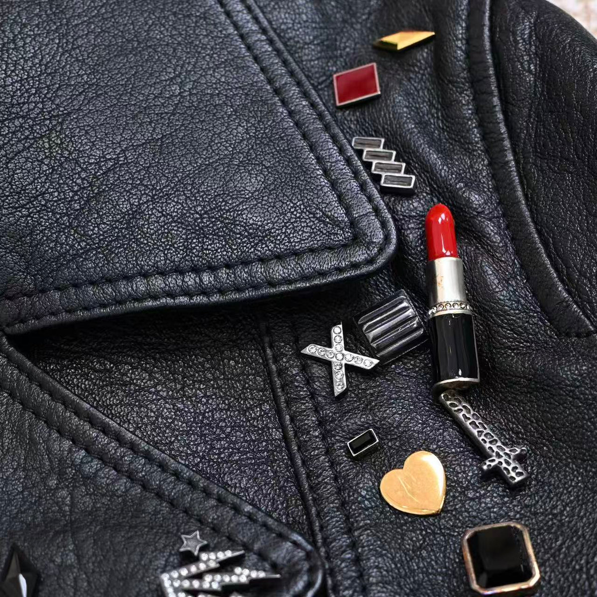 Saint Laurent 15FW Pin Badge Leather Biker Jacket