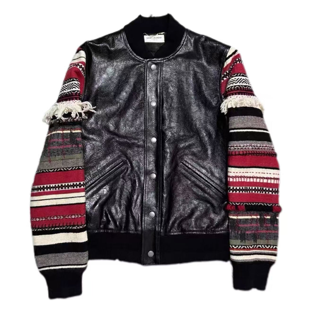 Saint Laurent 17FW Navajo Fringe Leather Teddy Varsity Jacket