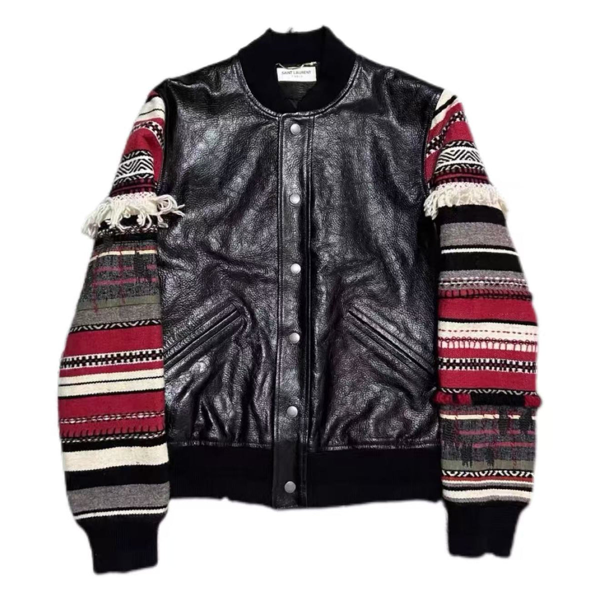 Saint Laurent 17FW Navajo Fringe Leather Teddy Varsity Jacket
