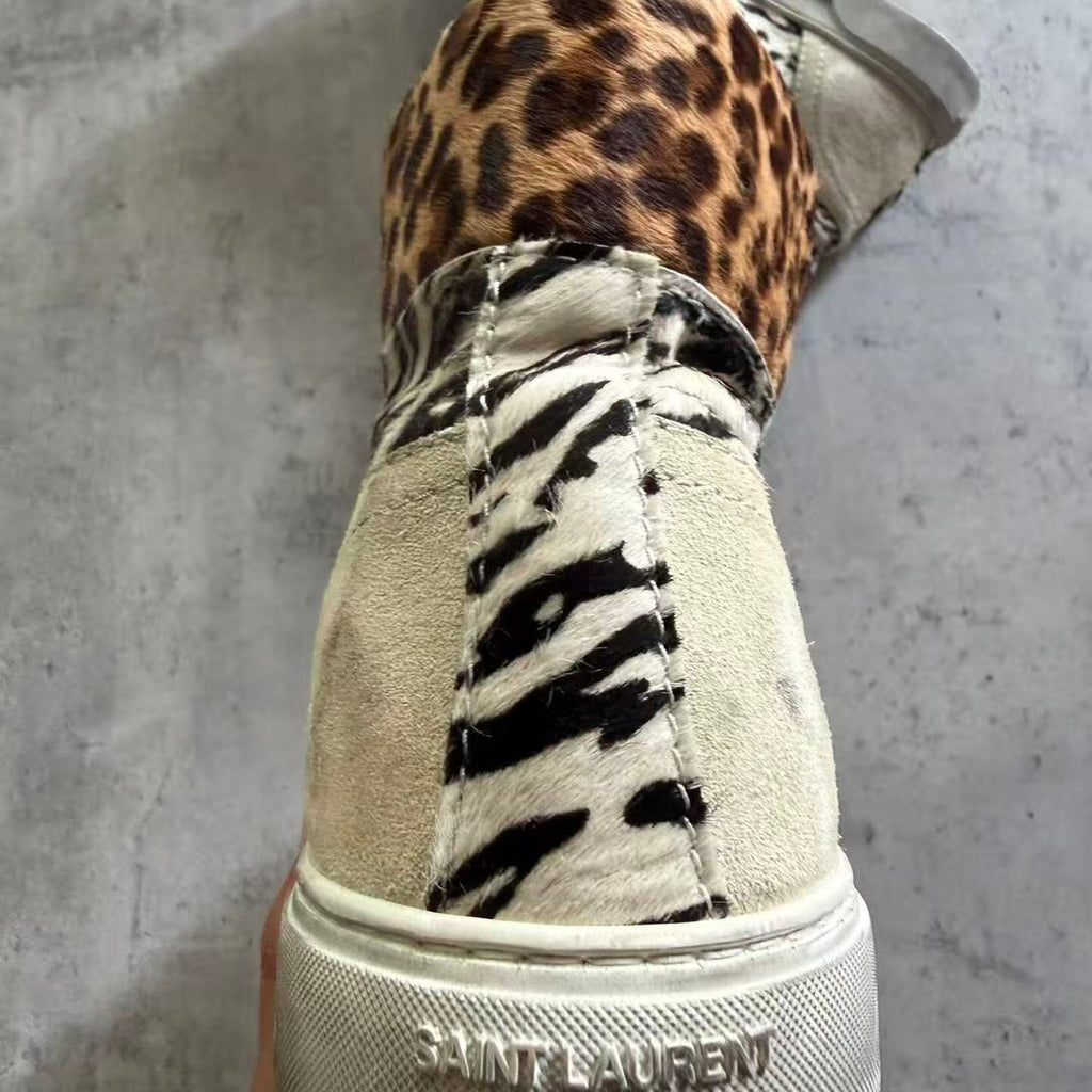 Saint Laurent Ponyhair Animal Print High Top Sneakers