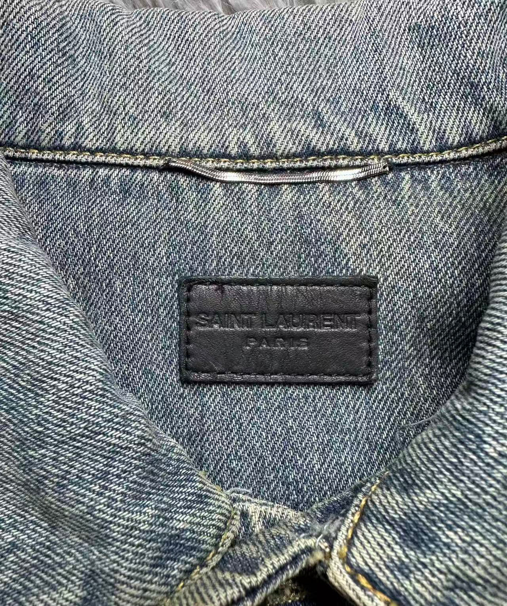 Saint Laurent 13AW Leather Sleeve Denim Jacket