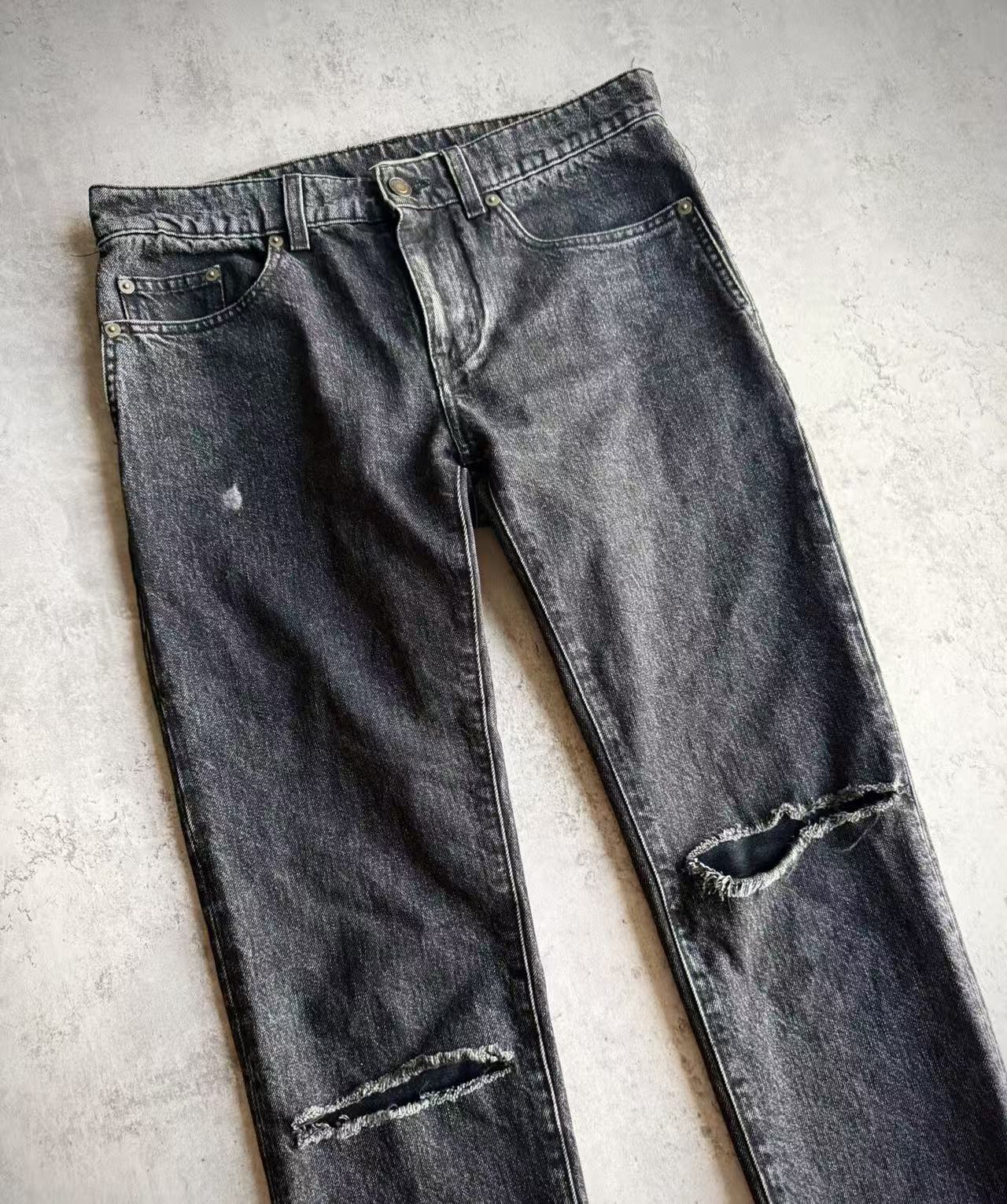 Saint Laurent 18AW D02 Washed Black Knee Ripped Skinny Jeans