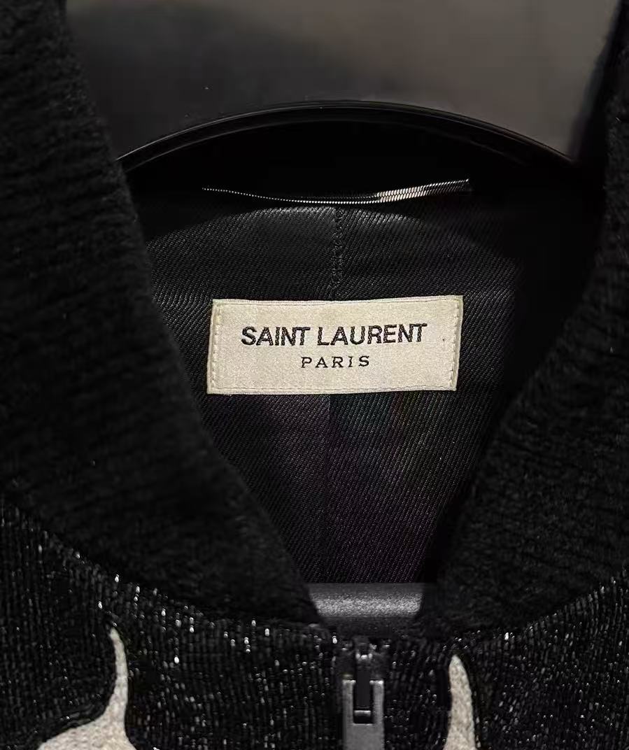 Saint Laurent 18FW Black Sequin Cat Embroidered Jacket