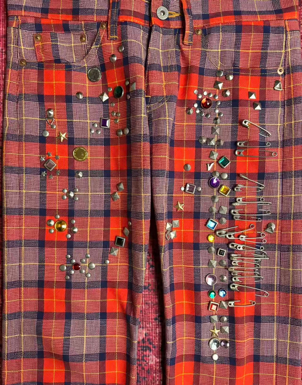 Junya Watanabe CDG 2002AD Jewel Studded Plaid Jeans