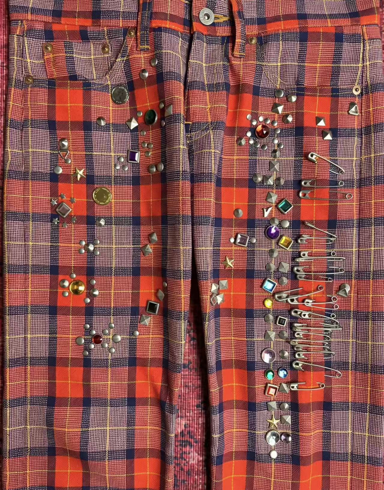 Junya Watanabe CDG 2002AD Jewel Studded Plaid Jeans