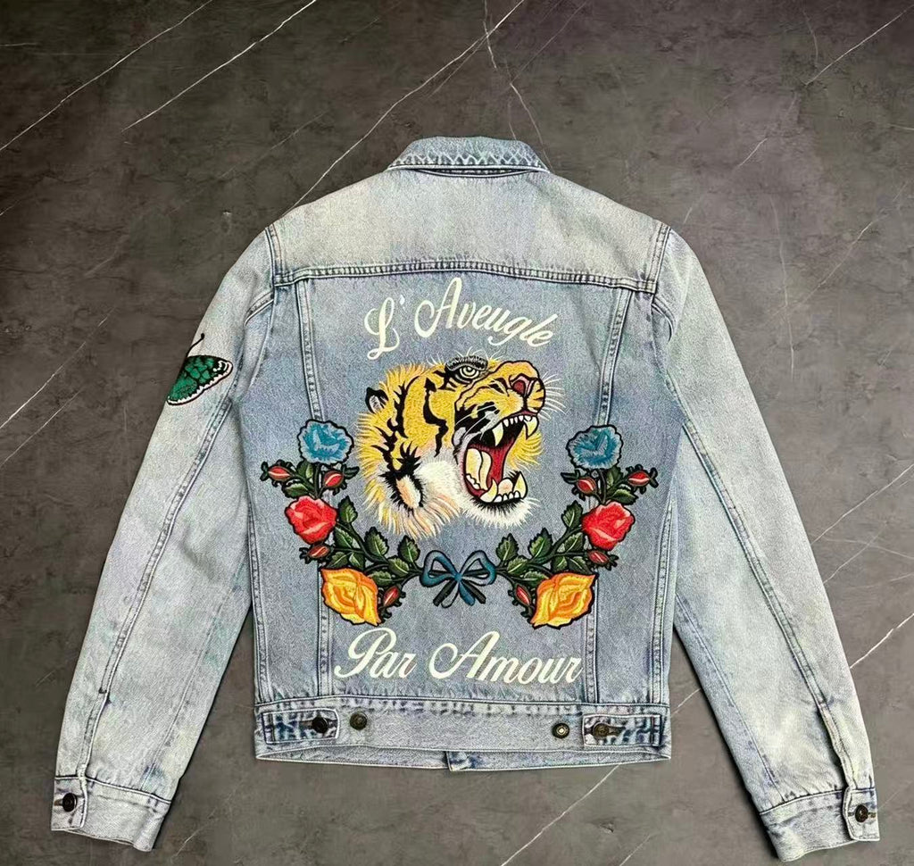 Gucci 16AW L'Aveugle Par Amour Tiger Embroidered Denim Jacket