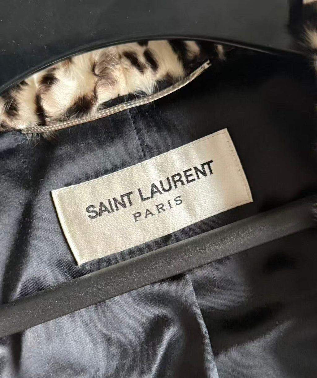 Saint Laurent 15AW Black and White Tiger Stripe Full Lambskin Shearling Fur Overcoat
