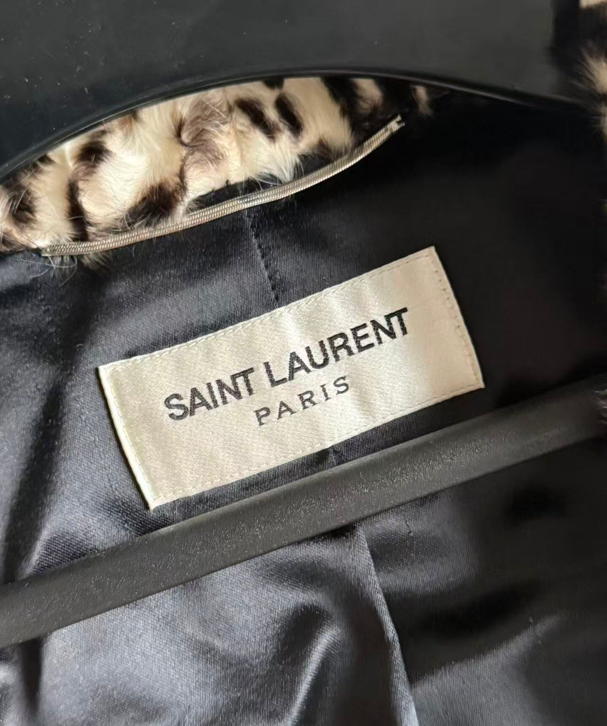 Saint Laurent 15AW Black and White Tiger Stripe Full Lambskin Shearling Fur Overcoat