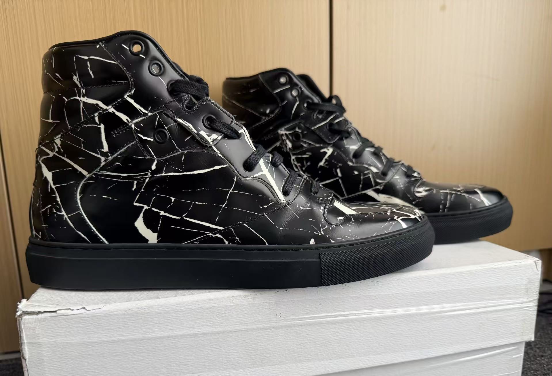 BALENCIAGA Arena black marble print high top sneakers