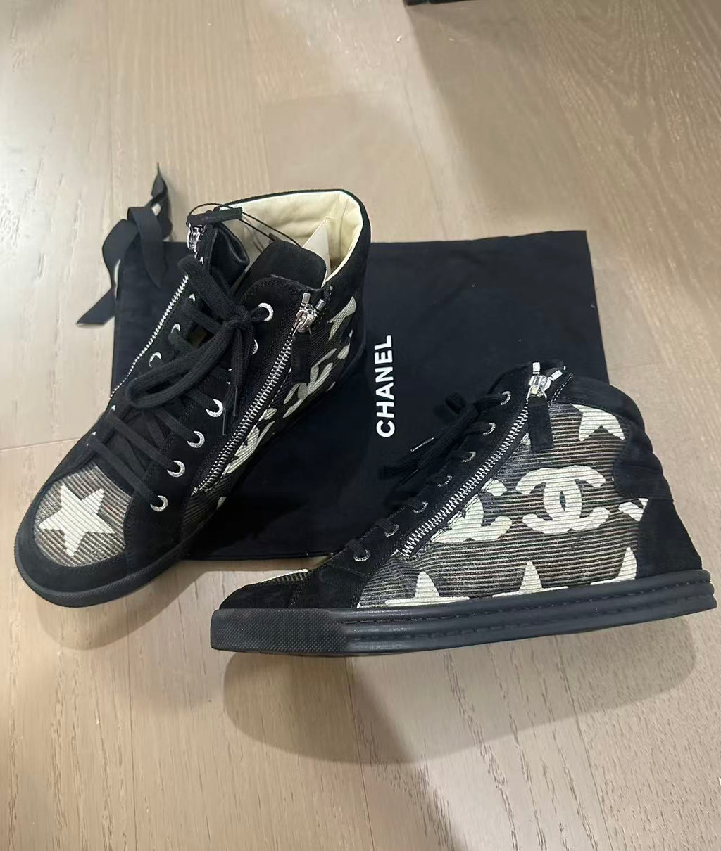 Chanel Black CC Star Print Boot