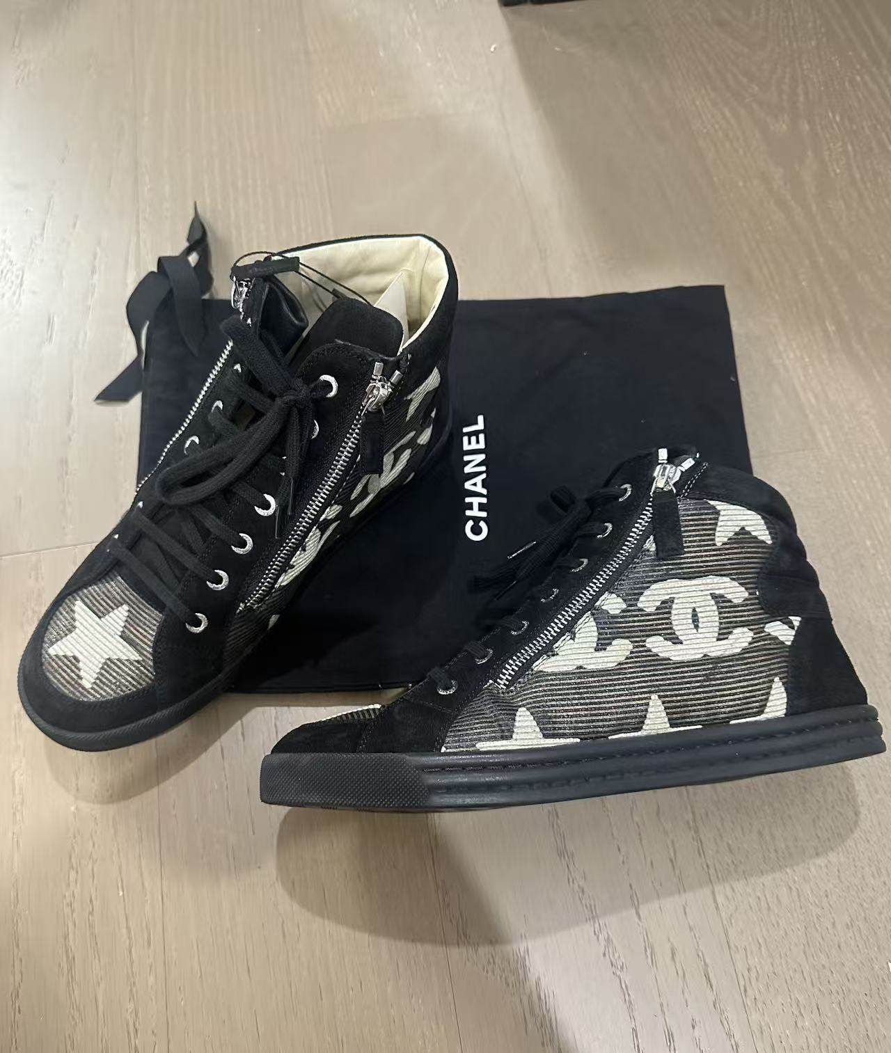 Chanel Black CC Star Print Boot