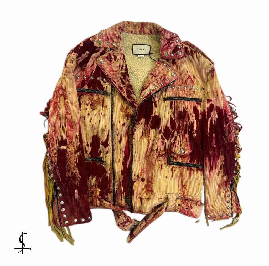 Gucci 17AW Blind For Love Bleached Tie-Dye Studded Biker Jacket