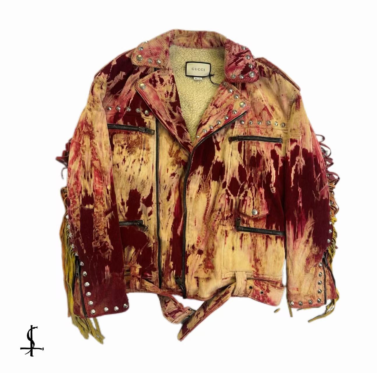 Gucci 17AW Blind For Love Bleached Tie-Dye Studded Biker Jacket