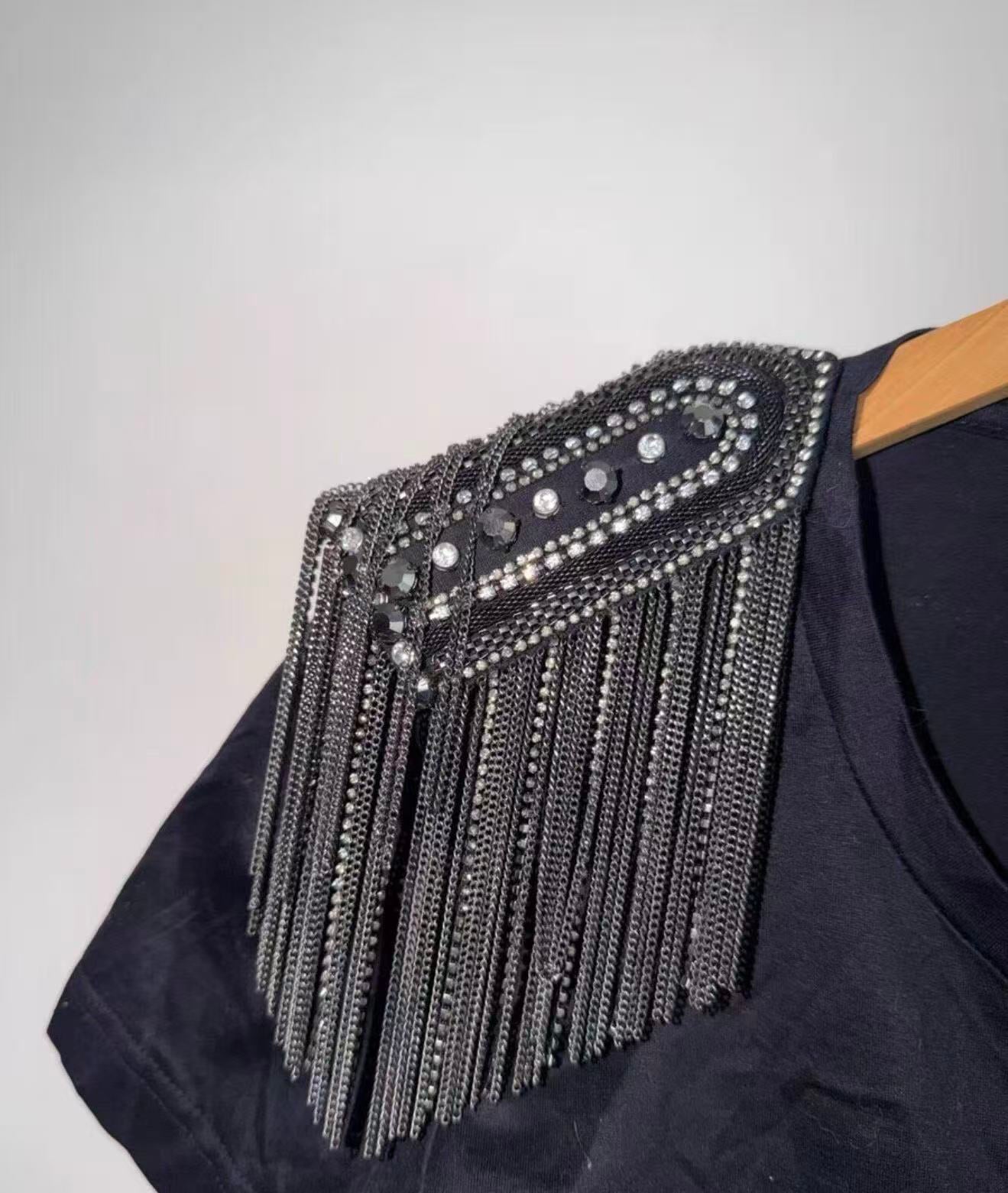 Balmain Shoulder Epaulet Fringe Chain Tee