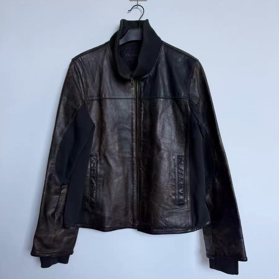 Prada Sport 07AW Leather & Wool Padded Hybrid Biker Jacket