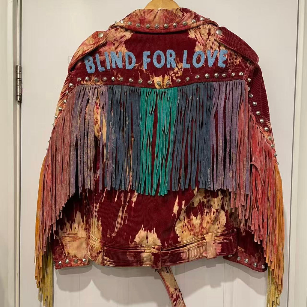 Gucci 17AW Blind For Love Bleached Tie-Dye Studded Biker Jacket