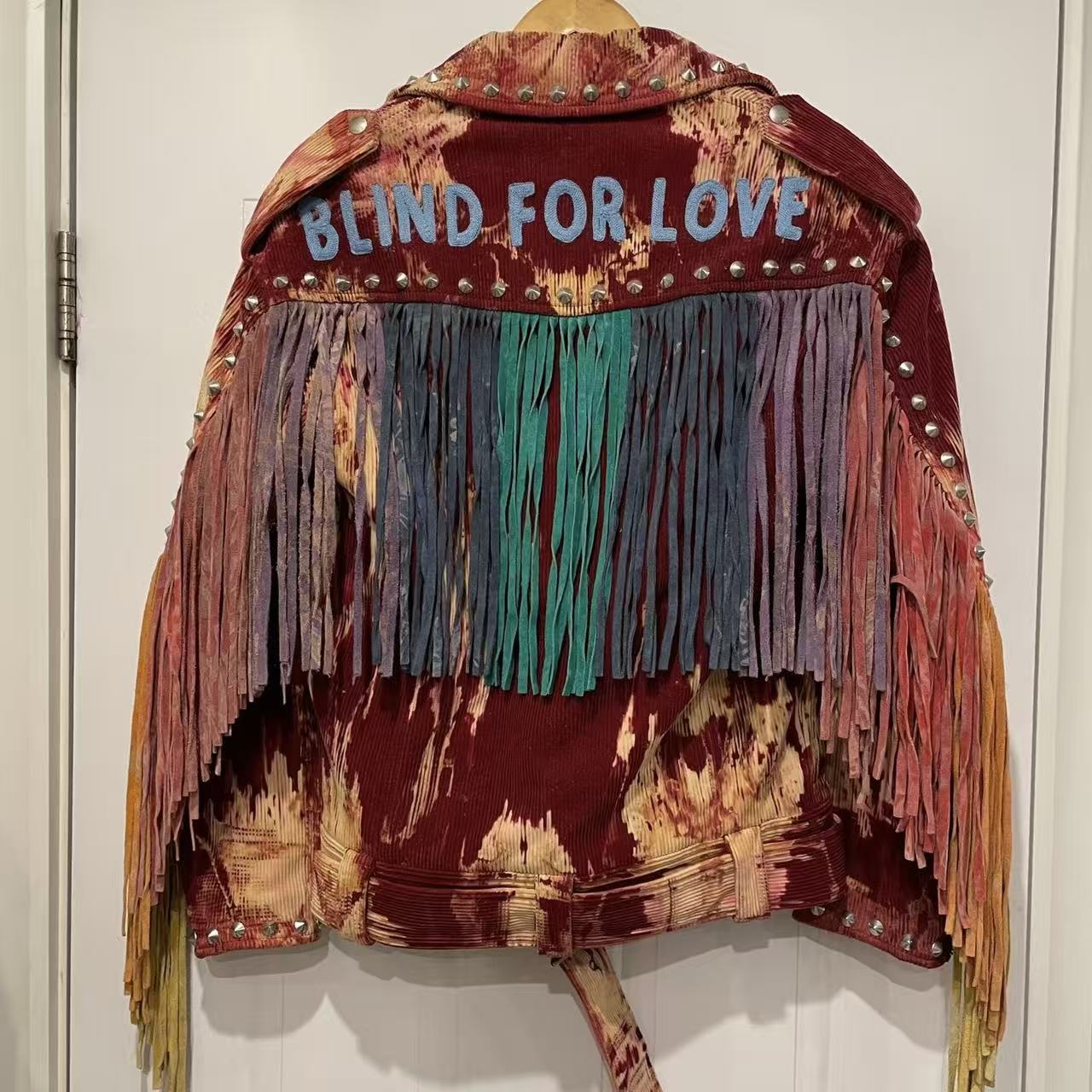 Gucci 17AW Blind For Love Bleached Tie-Dye Studded Biker Jacket