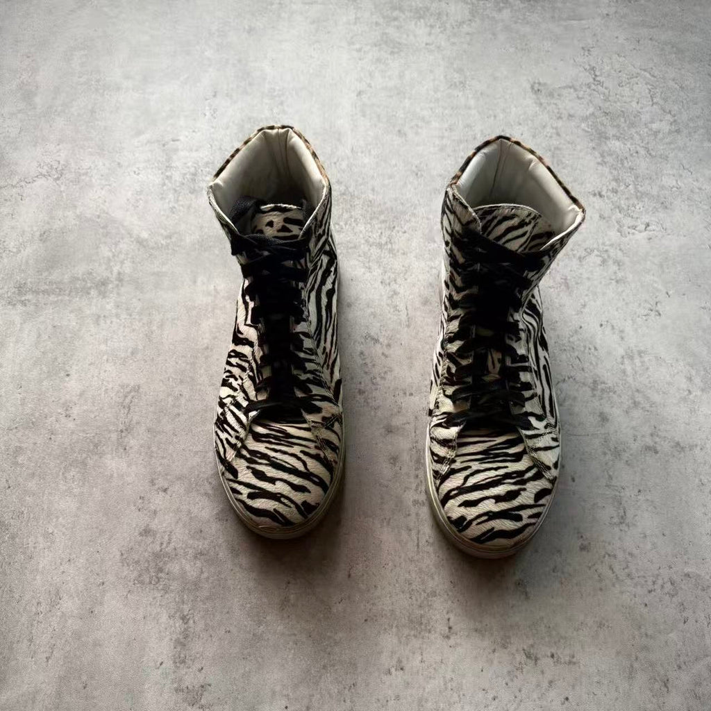 Saint Laurent Ponyhair Animal Print High Top Sneakers
