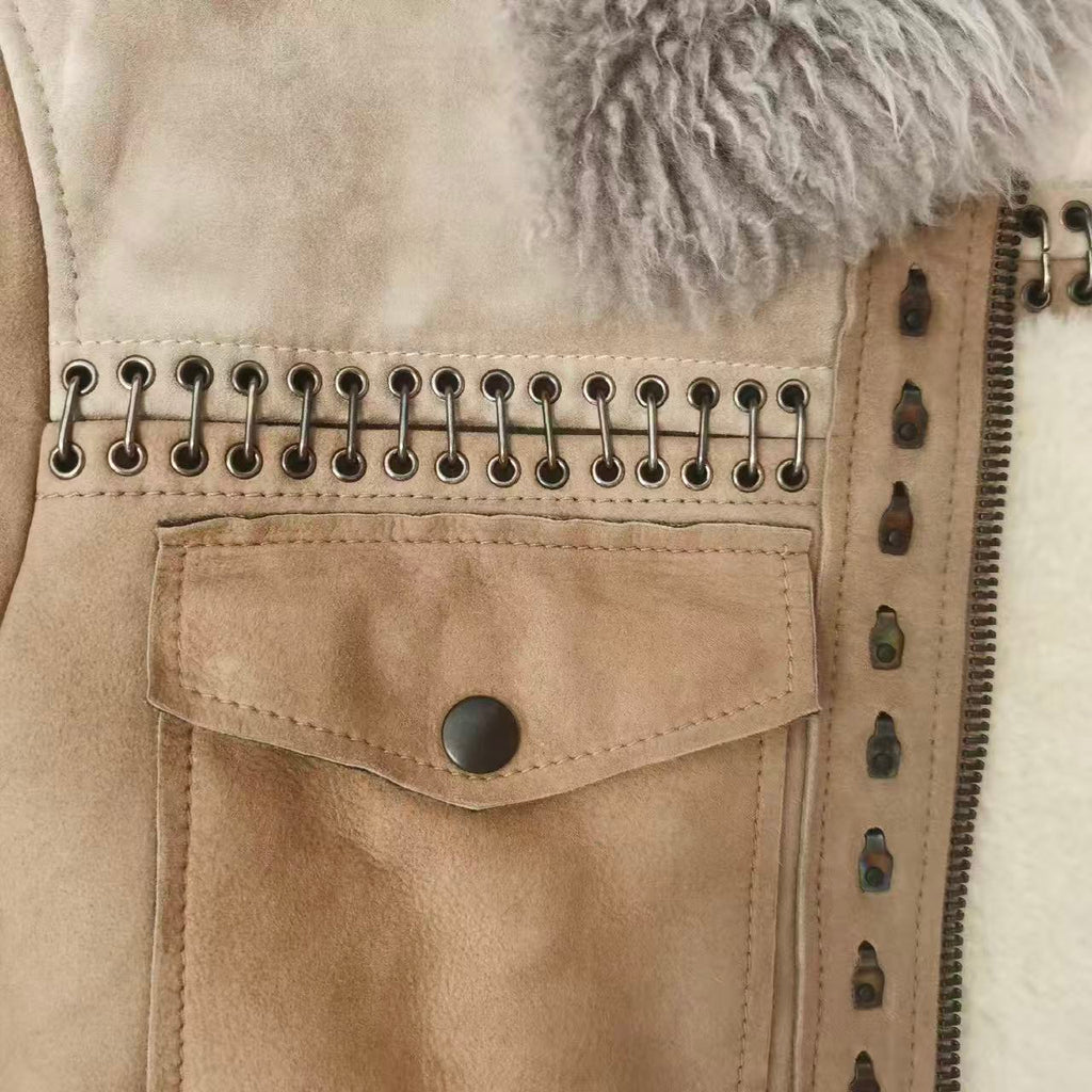 Lanvin 15FW Shearling Suede Studded Jacket