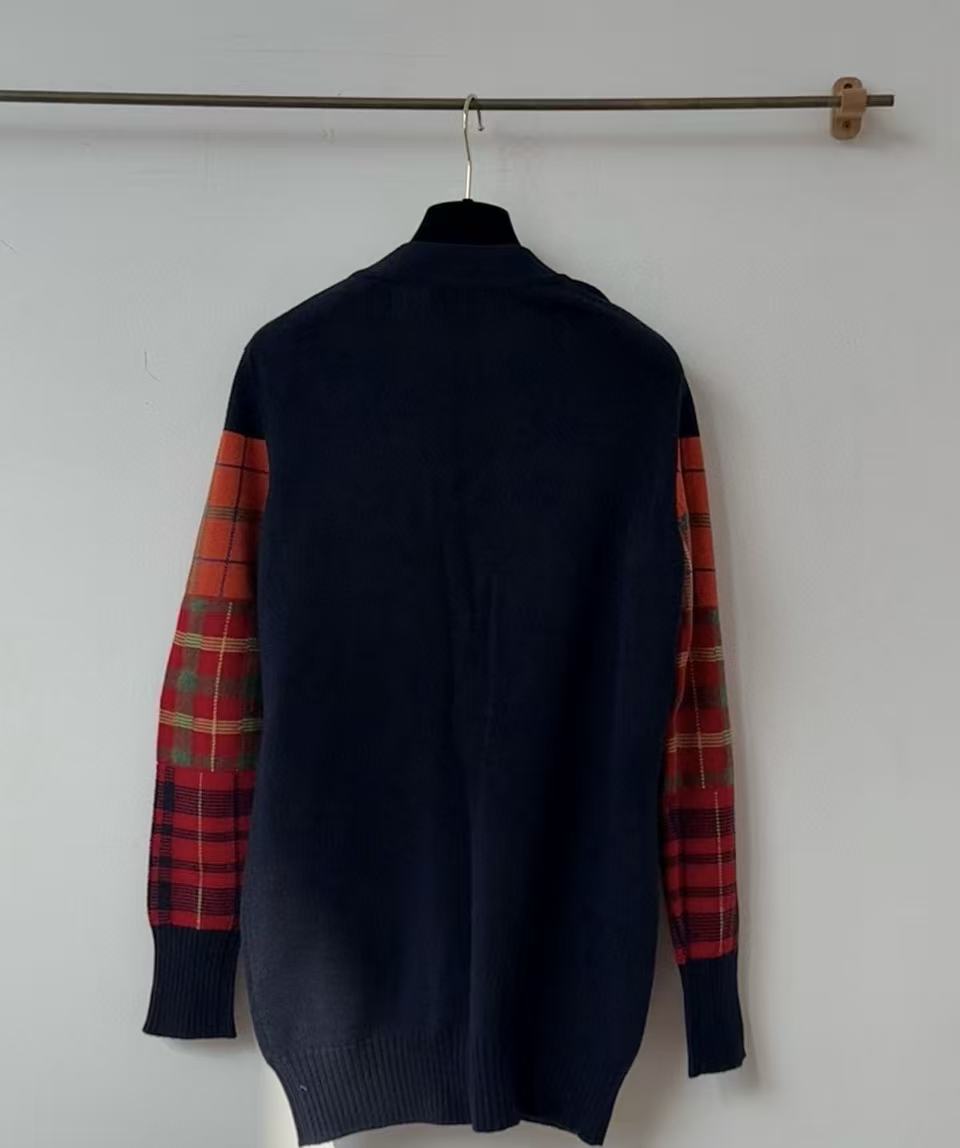 Chanel FW18 Tartan‑Sleeve Cashmere Cardigan