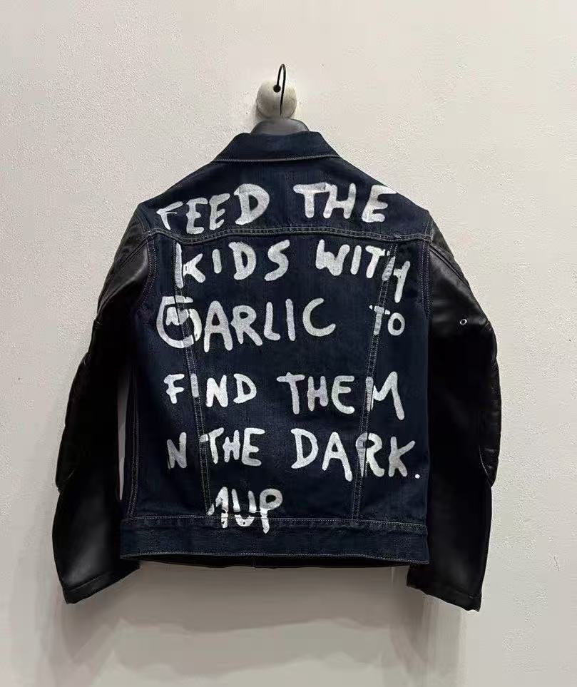 Junya Watanabe Comme Des Garcons 17SS Graffiti Poem Leather Denim Jacket