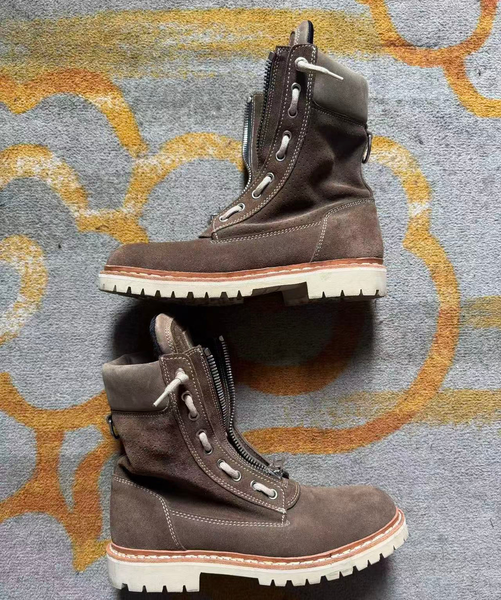 Balmain 16SS Khaki Brown Suede Lace Up Hiking Combat Boots