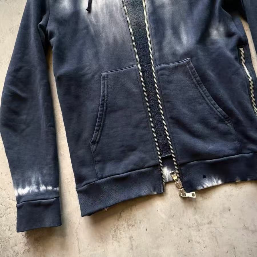 Balmain Navy Tie‑Dye Double Zip Side Zipper Hoodie