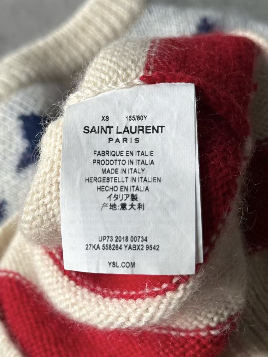 Saint Laurent 18AW American FlagStar‑Stripe Crewneck Sweater