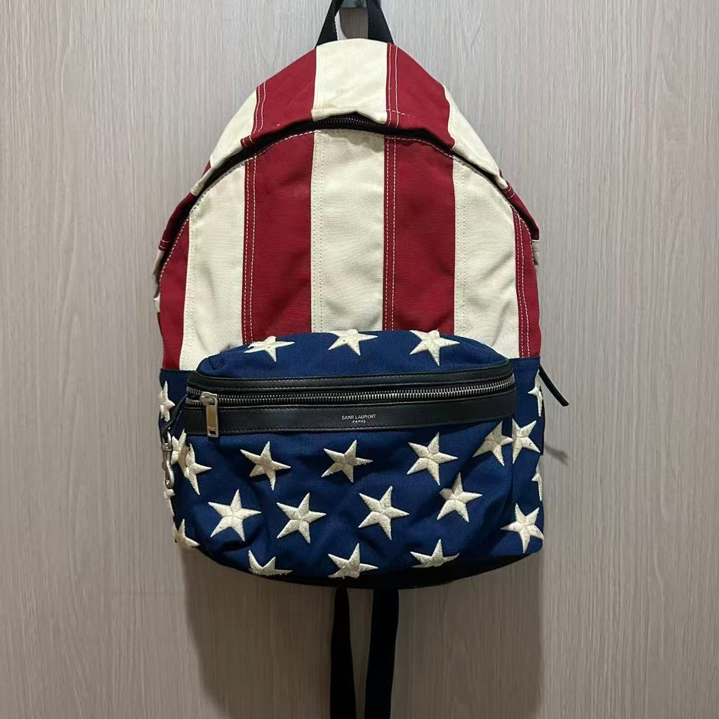 Saint Laurent Canvas American Flag Backpack