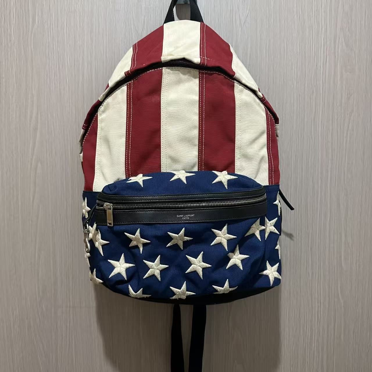 Saint Laurent Canvas American Flag Backpack